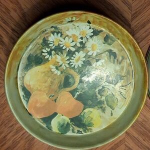 vintage meister metal tin coasters set of 12 made in brazil daisies fruit floral